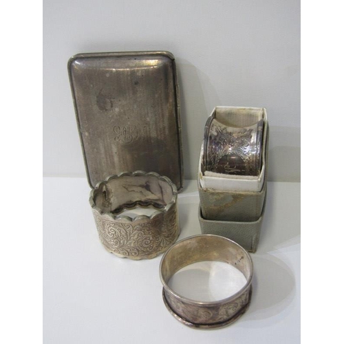 383 - SILVER CUTLERY, also 3 serviette rings & cigarette case, total weight 225grms