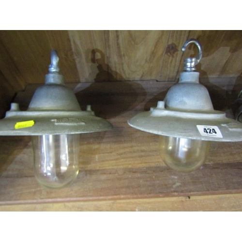 424 - VINTAGE LIGHTING, 2 hanging light fittings by Walsall together with vintage nautical inspection ligh... 