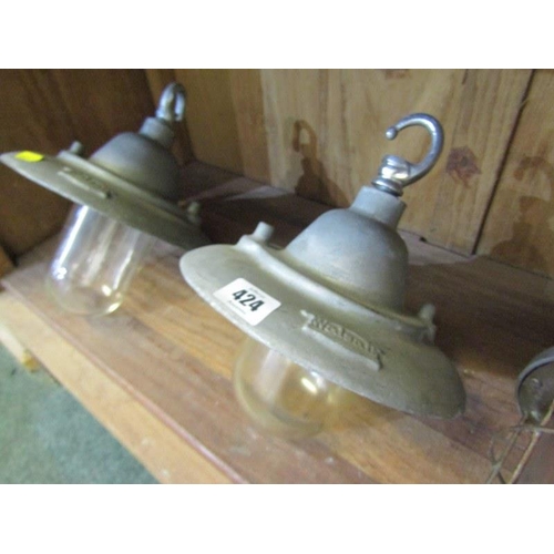 424 - VINTAGE LIGHTING, 2 hanging light fittings by Walsall together with vintage nautical inspection ligh... 