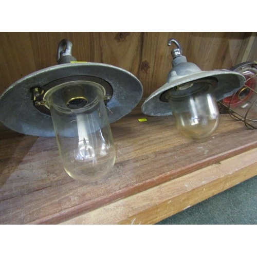 424 - VINTAGE LIGHTING, 2 hanging light fittings by Walsall together with vintage nautical inspection ligh... 