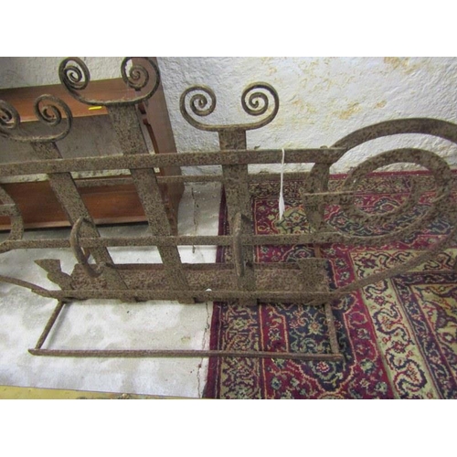 445 - EDWARDIAN BRASS FIRE CURB, & wrought iron rack