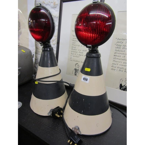 450 - PAIR OF CONICAL HAZARD LIGHTS, 1950's British Transport Police cones (electrical)