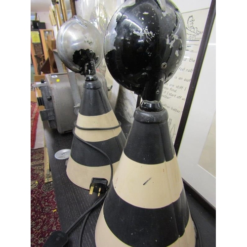 450 - PAIR OF CONICAL HAZARD LIGHTS, 1950's British Transport Police cones (electrical)