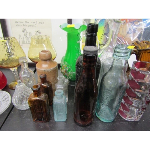 452 - GLASSWARE, collection of vintage bottles, cut glass decanter, pair of Victoria Jubilee glass dishes,... 