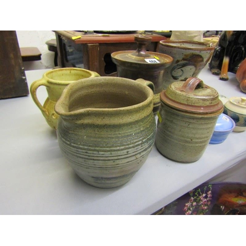 468 - STUDIO POTTERY, 2 lidded jars, milk jug & 5 other pieces of Studio Pottery