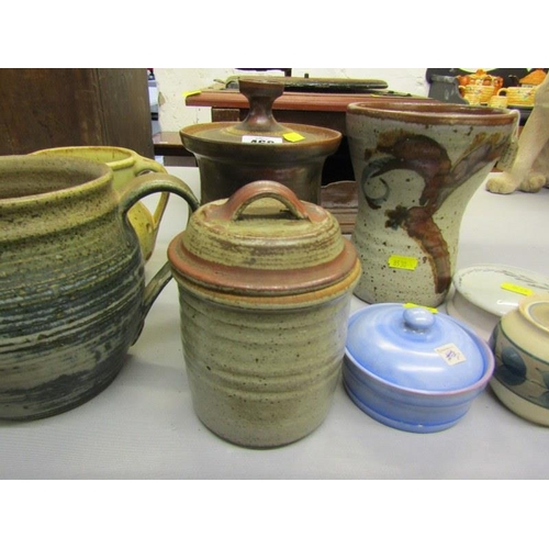 468 - STUDIO POTTERY, 2 lidded jars, milk jug & 5 other pieces of Studio Pottery