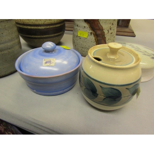 468 - STUDIO POTTERY, 2 lidded jars, milk jug & 5 other pieces of Studio Pottery