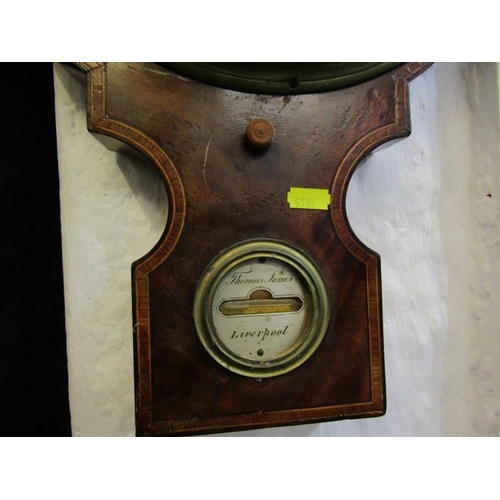 478 - ANTIQUE BAROMETER, inlaid mahogany barometer carcass by Thomas Jones of Liverpool