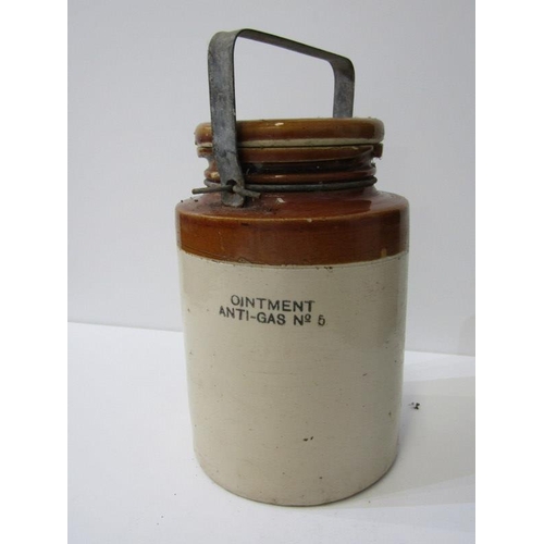 48 - VINTAGE STONEWARE JAR, earthenware lidded jar with metal handle, 