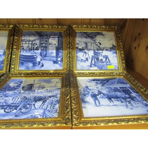 480 - TILE PICTURES, collection of 8 gilt framed tile pictures