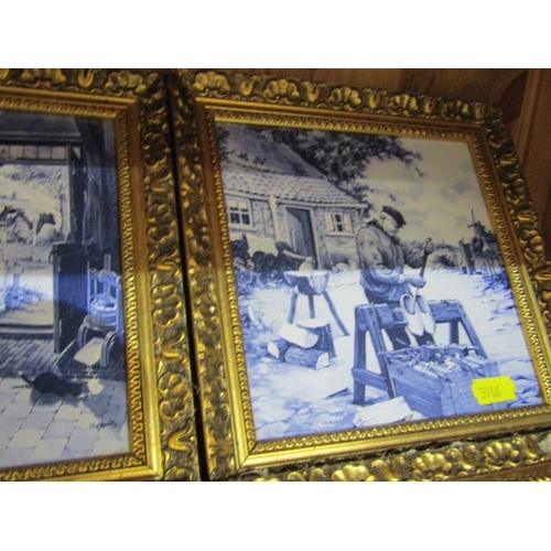 480 - TILE PICTURES, collection of 8 gilt framed tile pictures