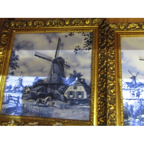 480 - TILE PICTURES, collection of 8 gilt framed tile pictures