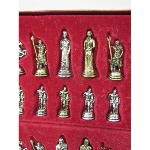 49 - CHESS SET, chess set with classical design figures on metal clad board