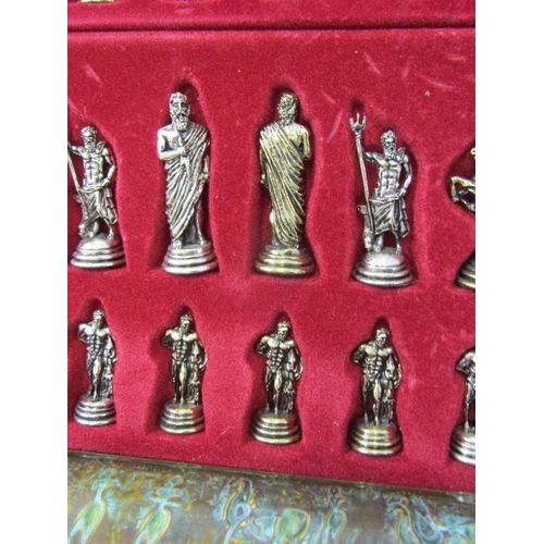 49 - CHESS SET, chess set with classical design figures on metal clad board