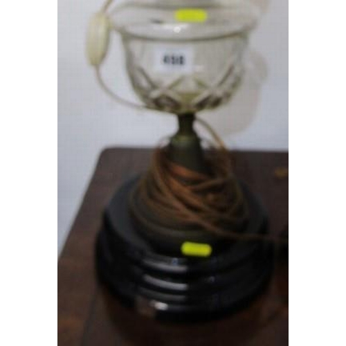 498 - EDWARDIAN OIL LAMP, converted to electric with vaseline green glass shade (electrical)