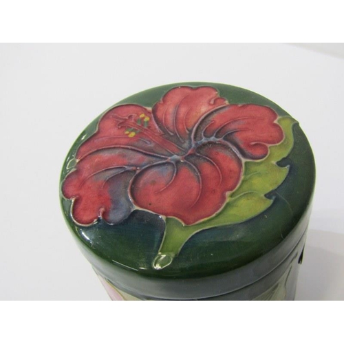 5 - MOORCROFT, Hibiscus pattern lidded pot, 9cm height, together with a squat form posy vase