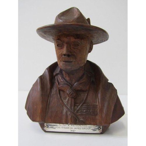 50 - BADEN POWELL, carved wooden bust of Baden Powell with inscription to base 