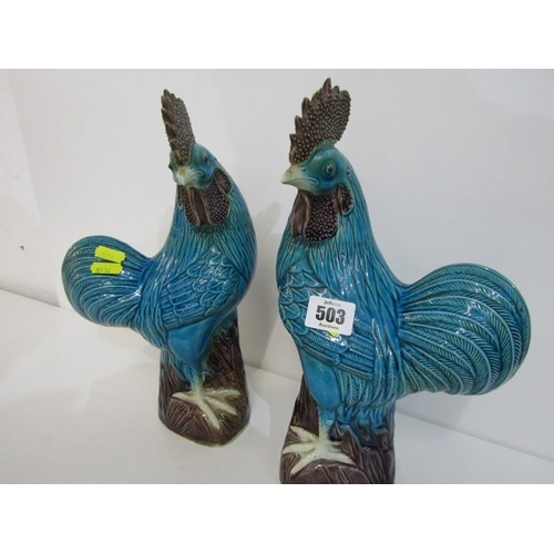 503 - ORIENTAL CERAMICS, pair of modern cockerel figures