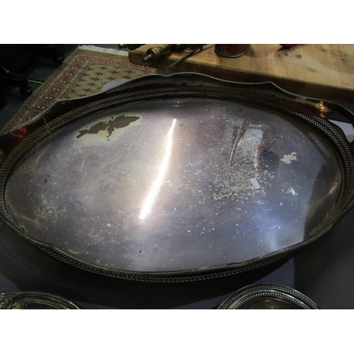 505 - SILVERPLATE, large oval serving tray and other plated ware