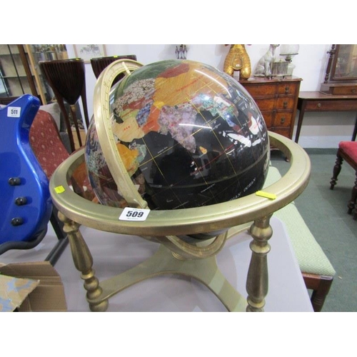 509 - TABLE TOP TERRESTRIAL GLOBE, inset with semi precious stones