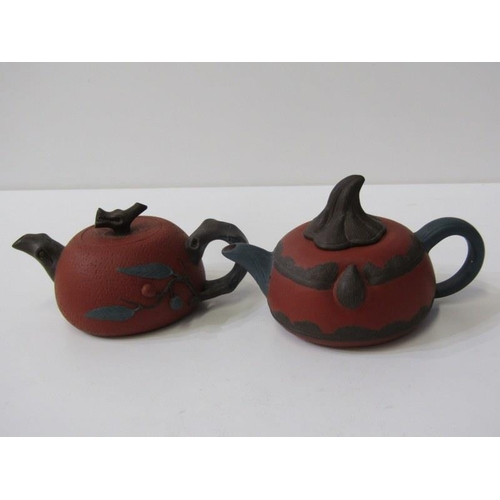 51 - ORIENTAL CERAMICS, 2 miniature red Yixing tea pots