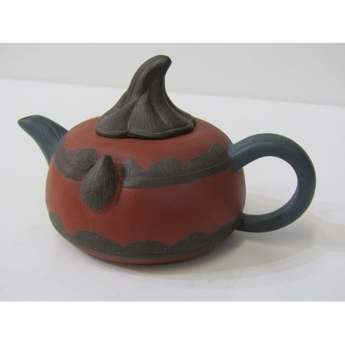 51 - ORIENTAL CERAMICS, 2 miniature red Yixing tea pots