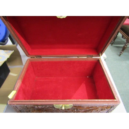 510 - ORIENTAL CARVED JEWEL CASKET, together with Victorian decorative carved handled steel