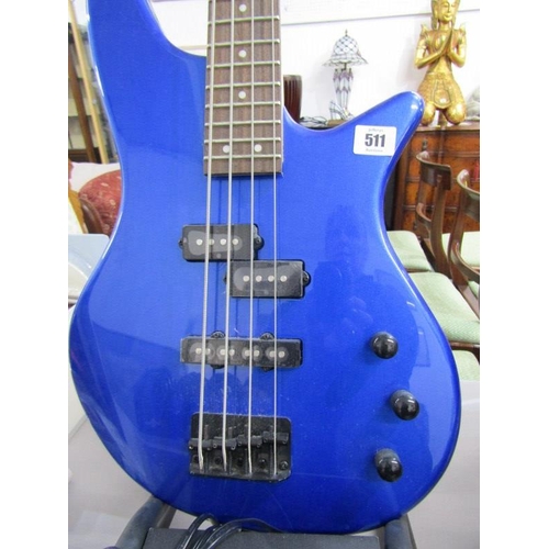 511 - BLUE ELECTRIC BASS GUITAR, AMP & ACCESSORIES