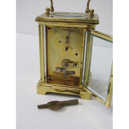 52 - CARRIAGE CLOCK, brass framed carriage clock, 11cm height