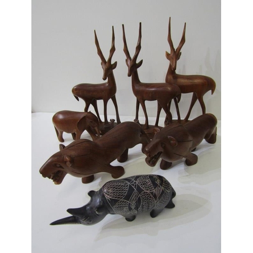 53 - ETHNIC ART, collection of carved African animals, including rhinoceros