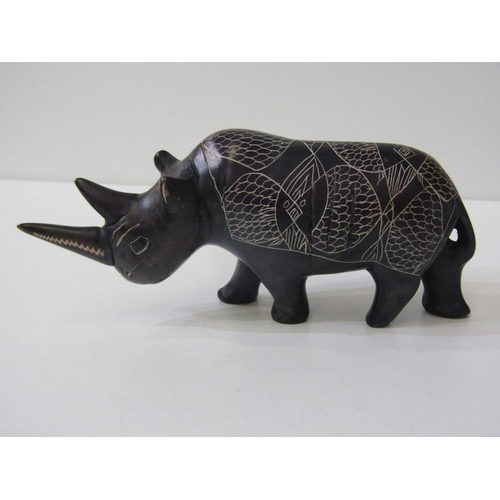 53 - ETHNIC ART, collection of carved African animals, including rhinoceros