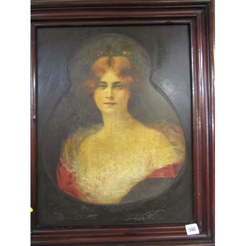 540 - EDWARDIAN PORTRAIT PRINT, by H Rondel; also gilt framed print 