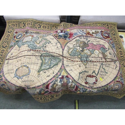 555 - FLANDERS BELGIAN TAPESTRY, tapestry of the world 105cms width, also a 1901 edition of the Illustrate... 