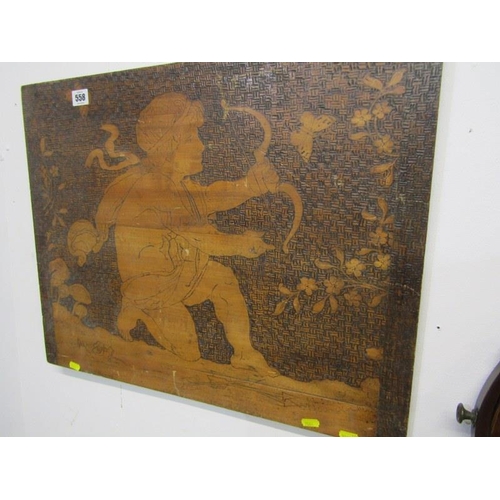 558 - CARVED WOOD PANEL, decorated cupid 60cms width