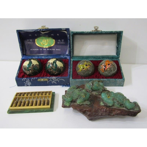 56 - ORIENTAL ITEMS, 2 boxed sets of health balls, 1 decorated storks, the other butterflies,  an ornamen... 