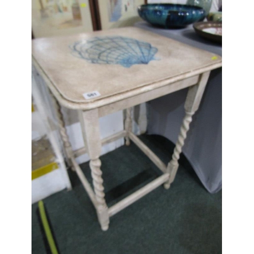 561 - SHABBY CHIC, painted table with shell decoration to top, 46cm width