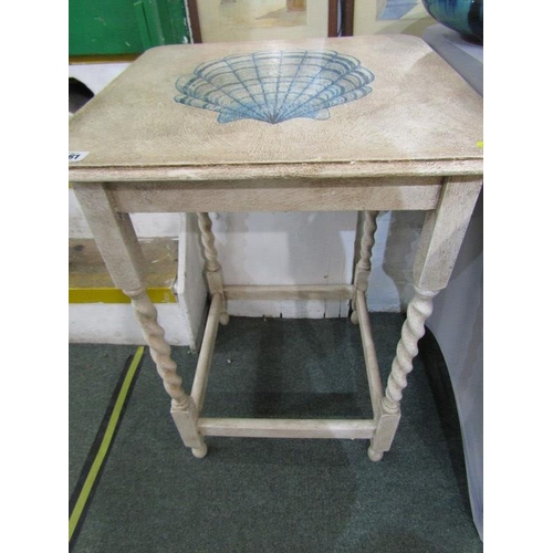 561 - SHABBY CHIC, painted table with shell decoration to top, 46cm width