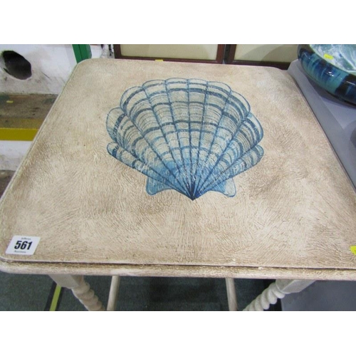 561 - SHABBY CHIC, painted table with shell decoration to top, 46cm width