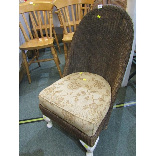 565 - LLOYD LOOM CHAIR, floral sprung upholstered seat