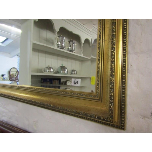 574 - GILT FRAMED RECTANGULAR BEVEL EDGE MIRROR