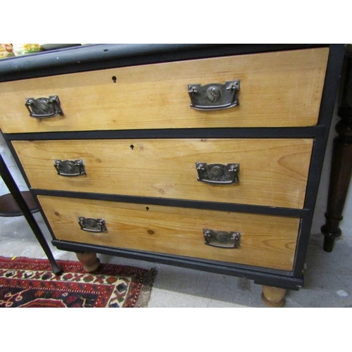 580 - PINE TRIPLE DRAWER CHEST, painted wash stand top