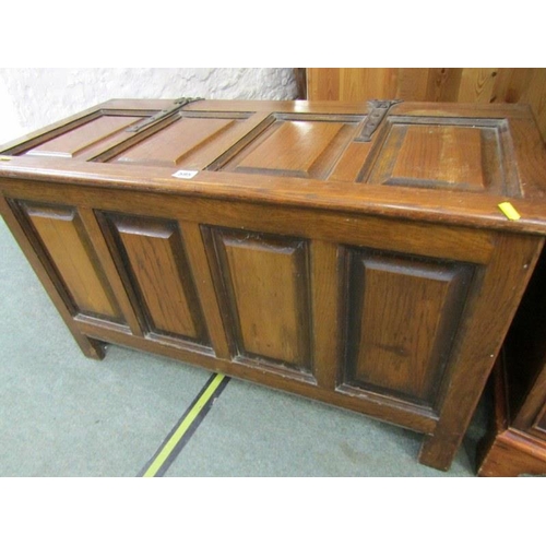 595 - PANELLED OAK REPRODUCTION COFFER