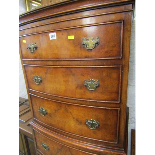 596 - GEORGIAN REPRODUCTION BURR WALNUT NARROW CHEST ON STAND, of 6 drawers