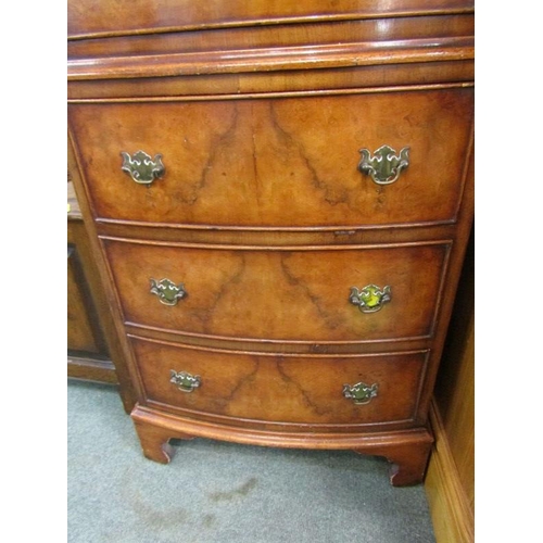 596 - GEORGIAN REPRODUCTION BURR WALNUT NARROW CHEST ON STAND, of 6 drawers