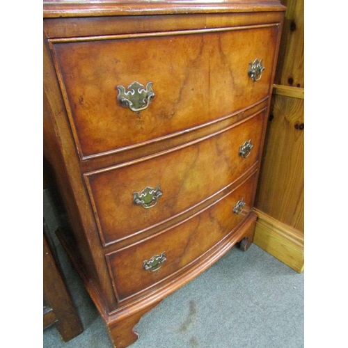 596 - GEORGIAN REPRODUCTION BURR WALNUT NARROW CHEST ON STAND, of 6 drawers