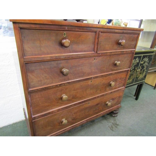 600 - VICTORIAN MAHOGANY STRAIGHT FRONTED CHEST, of 2 short and 3 long drawers, wooden knop handles, 106cm... 