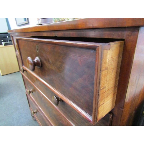 600 - VICTORIAN MAHOGANY STRAIGHT FRONTED CHEST, of 2 short and 3 long drawers, wooden knop handles, 106cm... 