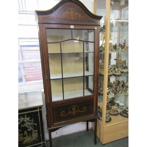 602 - EDWARDIAN INLAID & PAINTED NARROW DISPLAY CABINET, 64cm width