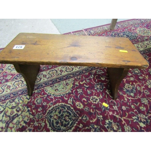 623 - VICTORIAN SWING MIRROR, mahogany veneered mirror on a shaped base, also an antique footstool