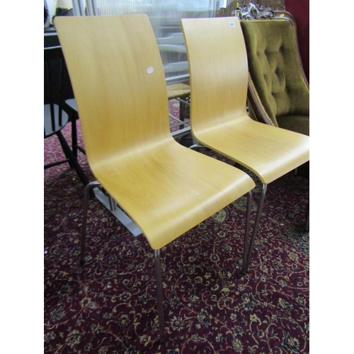 625 - RETRO CHAIRS, pair of shaped plywood & chrome chairs